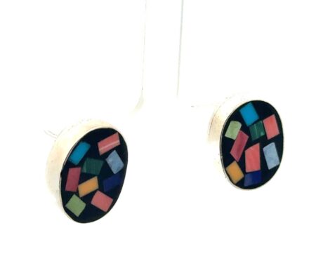 Vintage Taxco Native American Zuni 925 Sterling Silver Mosaic Earrings, 11g