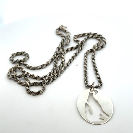 30” .925 Sterling Silver Lone Wolf Pendant Necklace, 30.0g