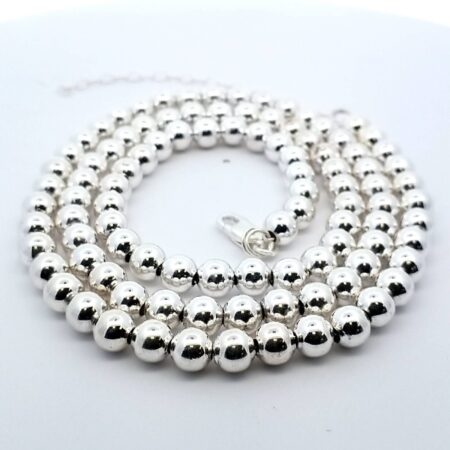 925 Sterling Silver 6mm Wide Bead 24" Necklace w/ 3" Extender 42.7 Grams
