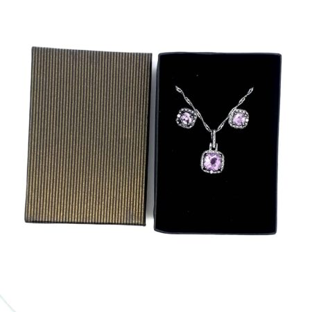 Sterling Silver Amethyst Necklace w/2" Extender & Matching Earrings 5.9 Grams