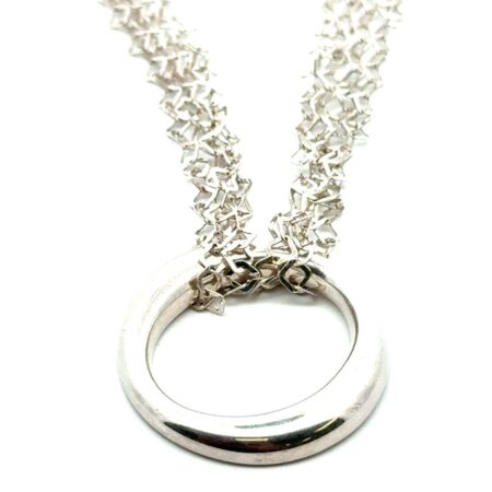 15” 925 Sterling S. Multi Strand w/ Circle Pendant Necklace Made in Italy 13.5g