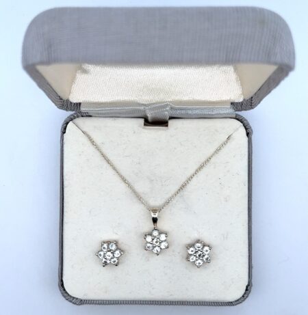 18” Madison Studio 925 Sterling Silver CZ Necklace + Matching Stud Post Earrings