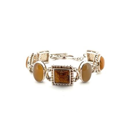 7” 925 Sterling Silver Whitney Kelly Yellow Stones Toggle Clasp Bracelet 54g