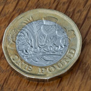 round silver-colored and gold-colored 1 pound coin