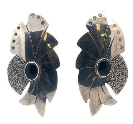 925 Sterling Silver Parrot / Bird Oval Black Onyx Earrings 17.6g