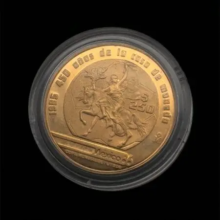 1985 Mexico Proof Gold 250 Pesos World Cup Caballito Design In Capsule w/Box