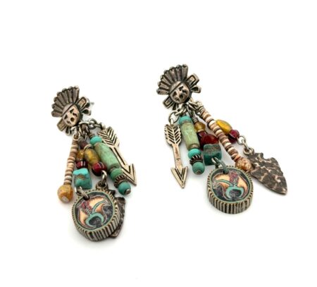 Native American 925 Sterling Silver Multi-Strand Dangle Earrings 16.8g