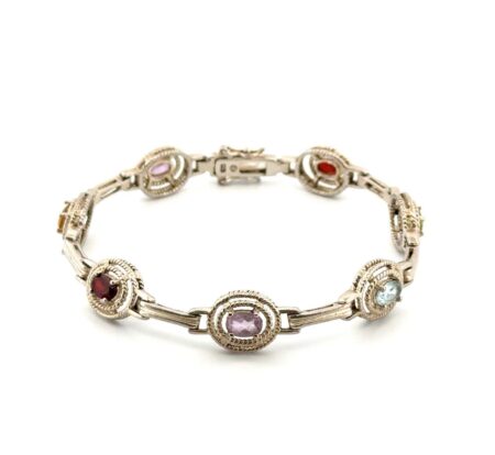 7” Multi-Stone 925 Sterling Silver Bracelet 13.2g