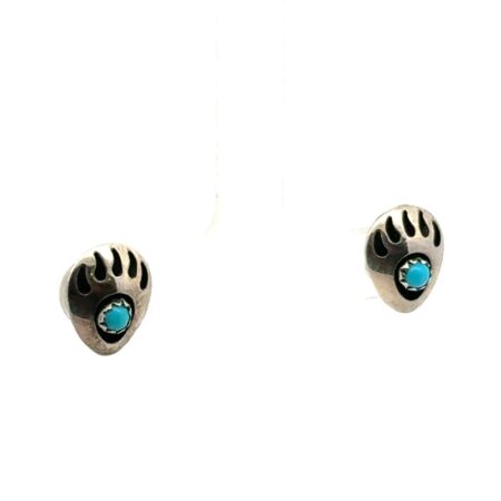 925 Sterling Silver Native American Turquoise Bear Claw Stud Earrings, 1.2g
