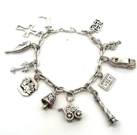 7.5” - 925 Sterling Silver Charm Bracelet (12 Charms) - 34.8g