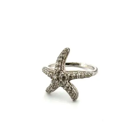 Size: 10 Cubic Zirconia Starfish 925 Sterling Silver Ring 5.4g