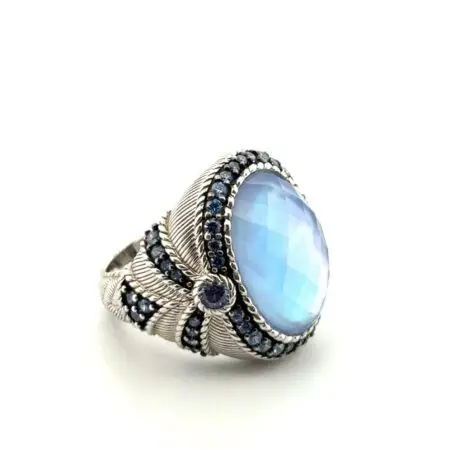 Size: 6 Judith Ripka Lab Blue Faceted Quartz & CZ 925 Sterling Silver Ring 15.8g