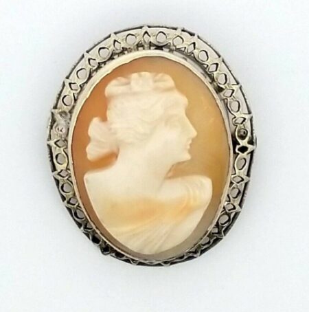 Vintage 925 Sterling Silver Filigree Frame Cameo Brooch/Pin 4.7 Grams