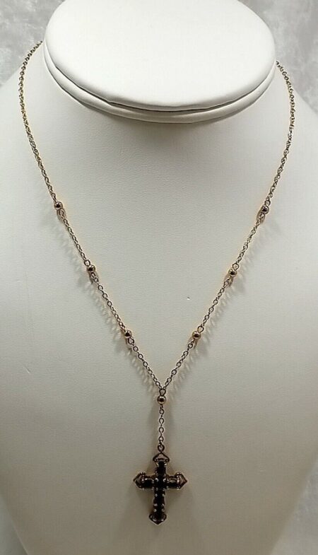 Ross Simons Sterling Silver Cross Created Sapphire Pendant 15" Necklace