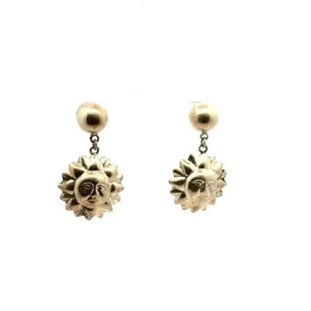 Vtg. Mexican 925 Sterling Silver Puffy Sunface Earrings, 6.5g