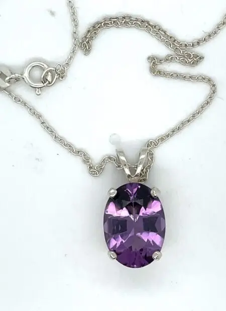 925 Sterling Silver Faceted Amethyst Pendant Necklace - 18 Inch
