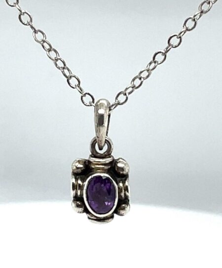 Sterling Silver 14 Inch Necklace with Amethyst Charm Pendant