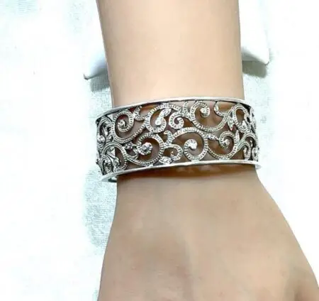 925 Sterling Silver 7" Diamond Filigree Open Scroll Wide Cuff Bracelet 30.9g