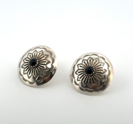 Vintage CM Signed 925 Sterling Silver Concho Onyx Earrings 7.3g