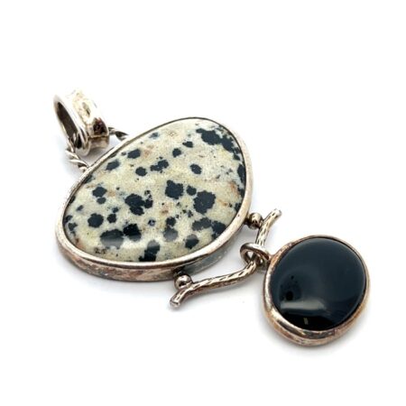 Whitney Kelly Sterling .925 Silver Dalmatian Jasper and Black Onyx Pendant 8.45g