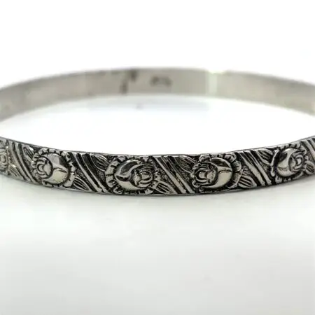 Vintage Beau Sterling Silver 5mm wide Flower Pattern Bangle 7.5” Bracelet -12.1G
