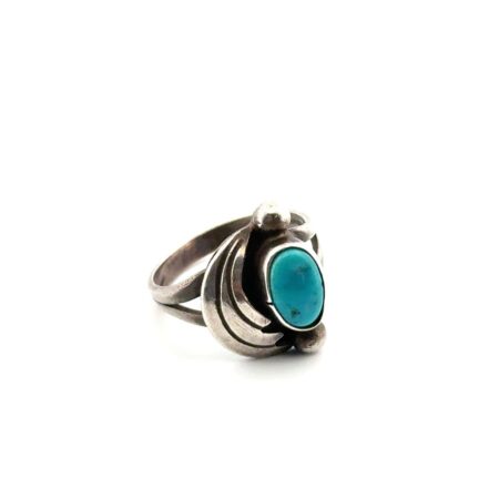 Size: 4.5 TAS 925 Sterling Silver Bezel Set Turquoise Ring 2.7g
