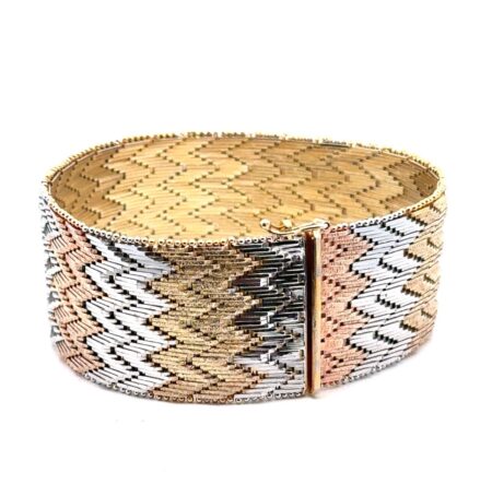 7.5”x26.5mm Military 925 Sterling Silver Tri-Tone Mesh Bracelet, 69.4g