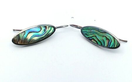 Abalone Oval Shaped 925 Sterling Silver Drop Dangle Earrings, 4.6 Grams