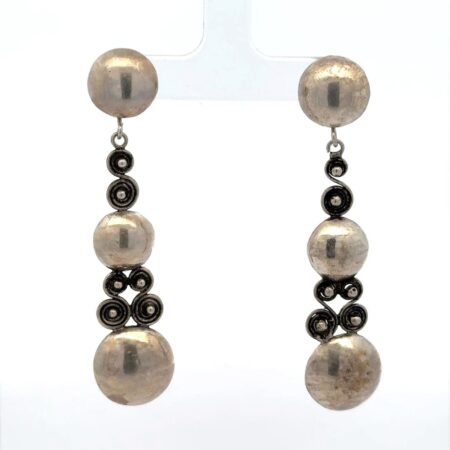 .925 Sterling Silver, Scroll and Dot Dangle Earrings - 9.7 grams