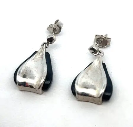 .925 Sterling Silver And Onyx Earrings 4.7g