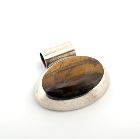 Vintage Taxco 925 Sterling Silver Tiger’s Eye Oval Pendant 22.4g