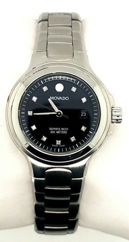 Movado Diamond Women's Watch Series 800 Black Dial 84 36 1832. 02