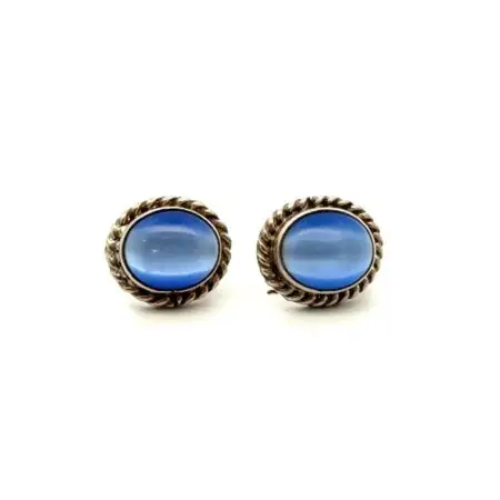 Mexico .925 Sterling Silver Blue Cat’s Eye Earrings, 9.0g