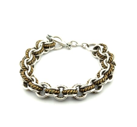 7” Circle Link 925 Sterling Silver Bracelet w/ Brass Accent Rings 52.5g