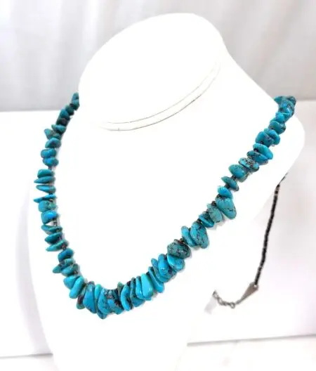 28” Graduated Turquoise Nugget & Heishi Beaded Necklace 925 Sterling 51.5g