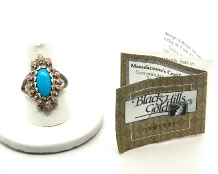 Coleman Black Hills Gold 12k + 925 Sterling Blue Turquoise Ring S-8, 7.1g