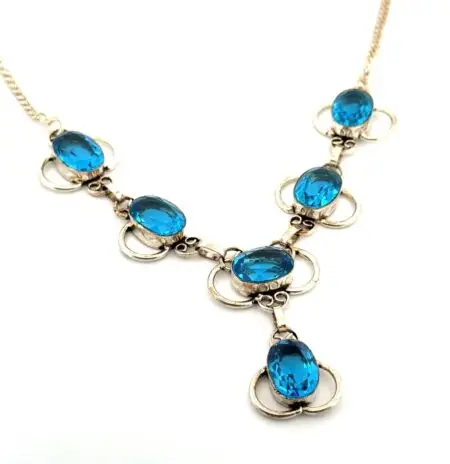 19” Faceted Blue Glass 925 Sterling Silver Statement Necklace 27.5g
