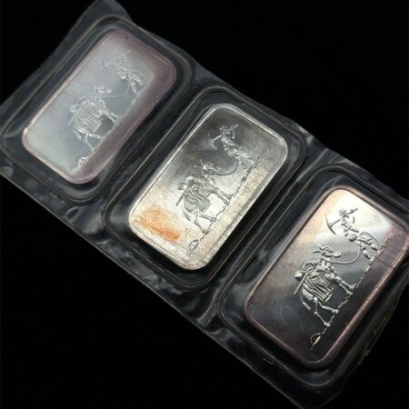 (Lot Of 3) 1981 The Miner w/Mule SilverTowne Mint  1 Oz .999 Fine Silver Art Bar