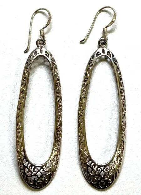 Sterling Silver Long Oval Filigree Dangle Earrings 7.6 Grams
