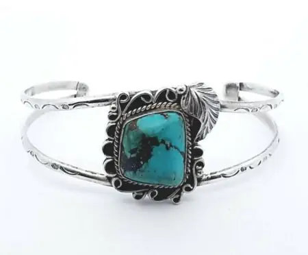 Vintage Navajo 925 Sterling Silver Cabachon Turquoise Cuff Bracelet 16.6 Grams