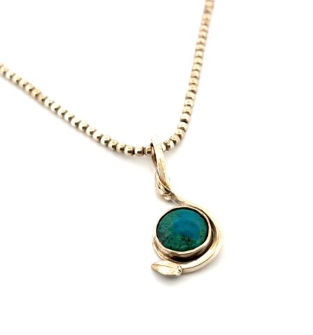 18” - 925 Sterling Silver Circle Turquoise Pendant Ball Beaded Necklace 19.8g
