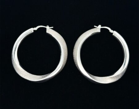 925 Sterling Silver Twisted Hoop Earrings, 1.6”, 10.9g