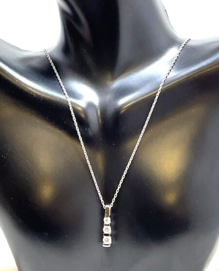 925 Sterling Silver 18 Inch Pendant Necklace with Three CZ s