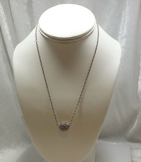 Sterling Silver. 925 Pave' Cut Crystal Ball Cable Link 18" Necklace.