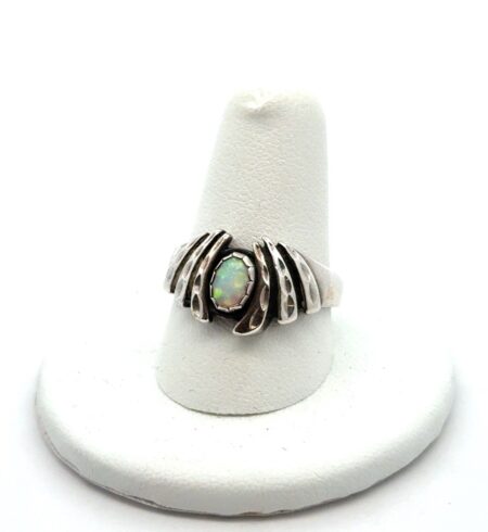 Vintage 925 Sterling Silver Navajo Ring, Bezel Set Opal, Signed “KM”, 4.7g
