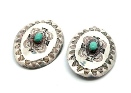 .925 Sterling Silver Navajo Turquoise Conch Large Clip-On Earrings, 14.5g