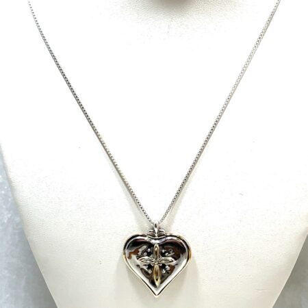 Sterling Silver Heart Necklace w/ Blue Sapphires and Diamond in Cross - 20 Inch