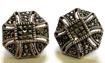 925 Sterling Silver Marcasite Stud Earrings 13.6 Grams