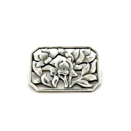 .925 Sterling Silver Arts + Craft E+M Denmark Irises Floral Pin, 12.7g