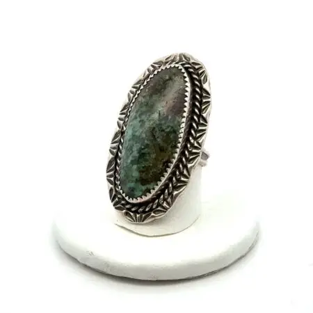 .925 Sterling Silver Royston Turquoise Ring, Size - 6.5, Signed HBJr, 13.2g